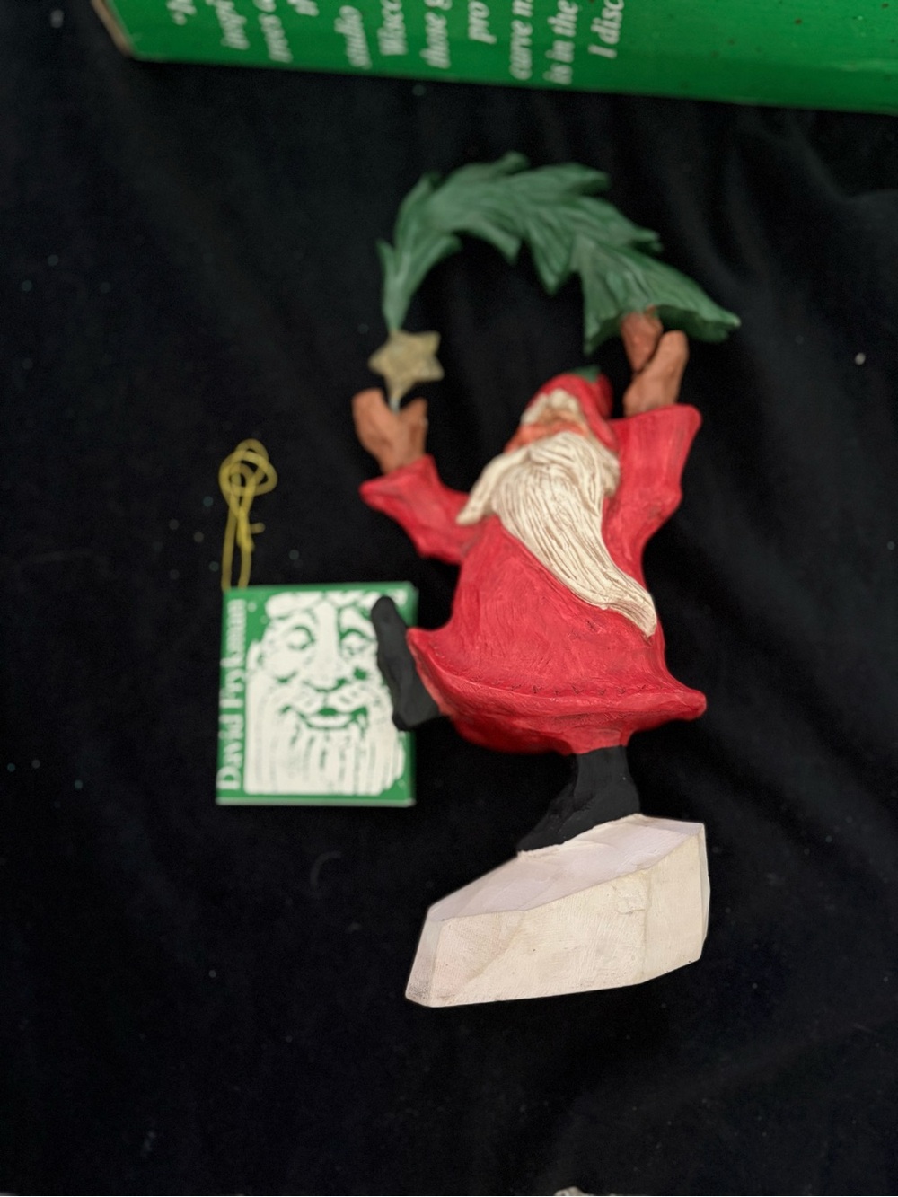 Hand-Painted Red Santa Ornament with Green Tree Accent